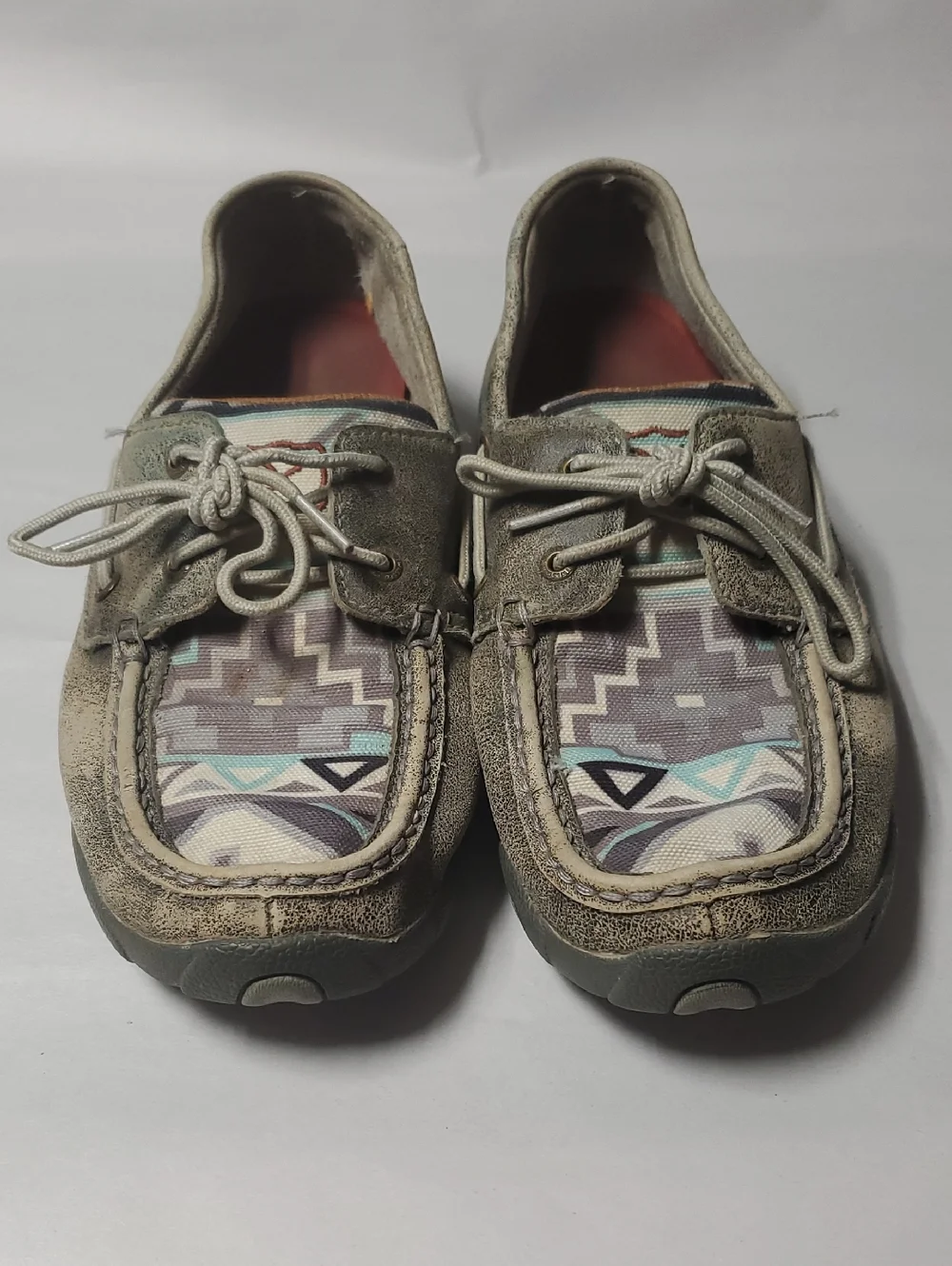 Men's Twisted X Slip-On Boat Shoes in Taupe/Grey with Geometric Pattern Size 9.5
